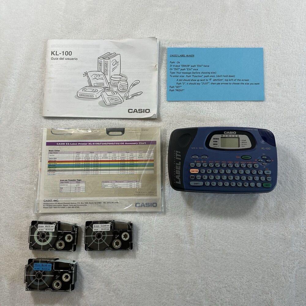 Vintage Casio KL-100 Label Maker Bundle Tested Works 3 Tape Refills Manuals